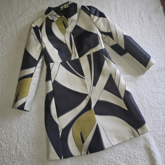 Mod Coat Ann Taylor Jacquard Vintage Inspired Abstract Print - Picture 2 of 16